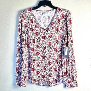Melrose And Market Nordstrom Size Small Floral Blouse Top Roses Rayon Button NEW